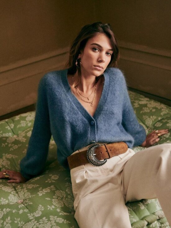 Sezane Sweaters - EUC Sezane Mia Mohair Wool Blend Oversized Cardigan Slate Blue Small
